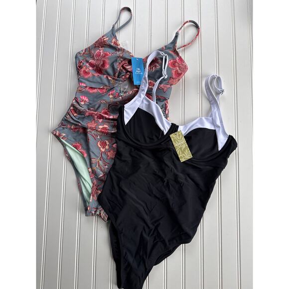 NWT Cupshe Twist Cut-Out Tummy Control & Audrey V-Wire One-Piece Swimsuit SET M - Picture 6 of 11